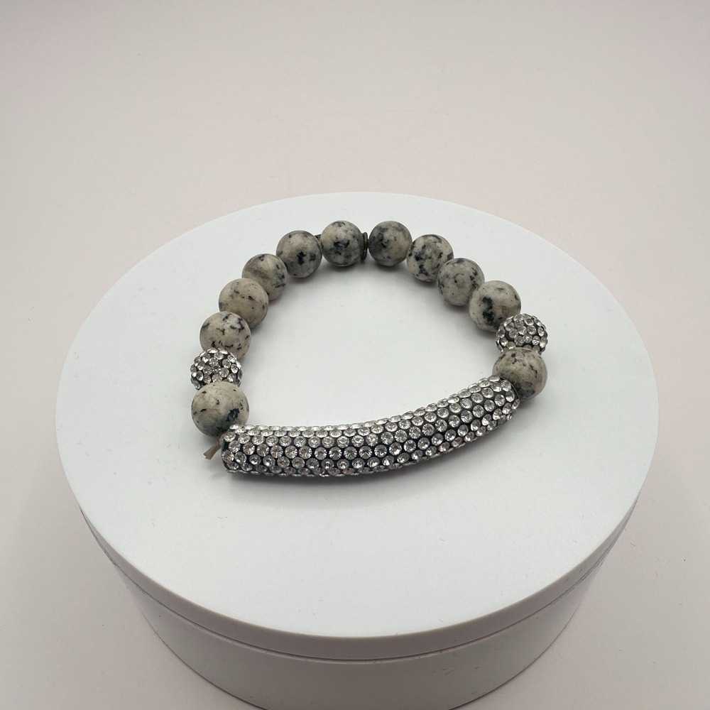 Vintage Y2K Lia Sophia Dalmatian Jasper Rhinestone Stretch Bracelet Jewelry